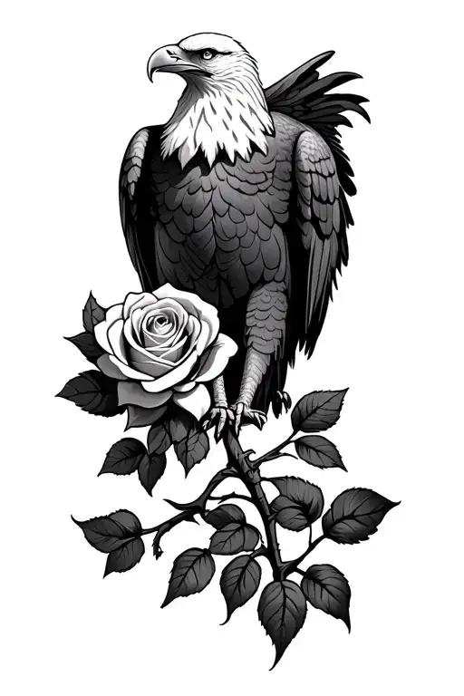 Bald Eagle Holding A Rose