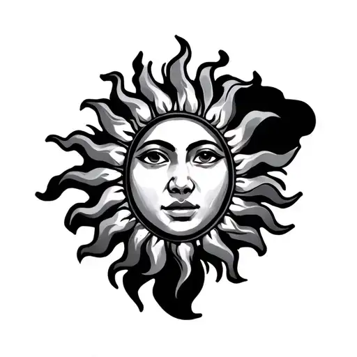Cartoon Sun With Face In The Center