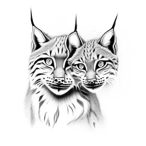 Sitting Lynx With Baby Lynx