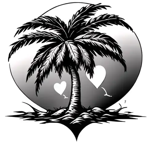 Palm Tree With Heart And K Flowed In