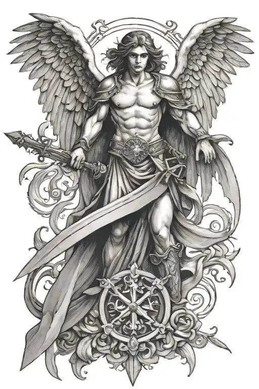 Angel With Wings And Swords Poiting Down