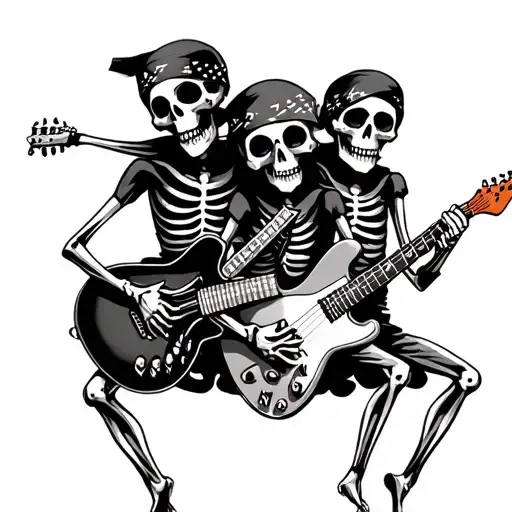 A Group Of Skeletons With Bulging Eyes Playing Rock And Roll Music Wearing Bandanas