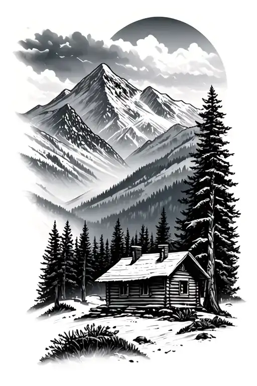 Mountain Scene With Cabin