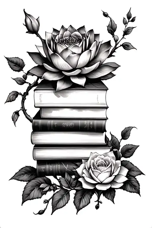 Books With Roses And Vines And Lotus Flower