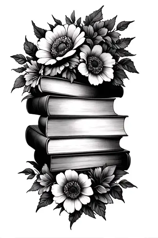A Stack Of Closed Books With Flowers Being The Focal Piece Growing Through And Around The Books