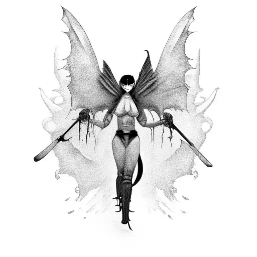 A Horror-inspired Tattoo Of A Woman With Bat Wings