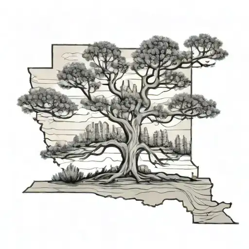 State Of Oklahoma Outline With Pine Tree In The Bottom Right Corner