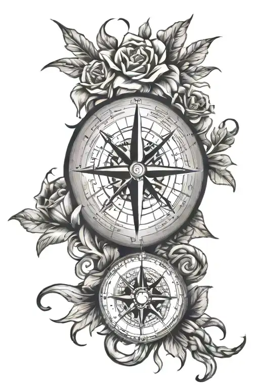 Compass Flowers And Anchor Intertwined