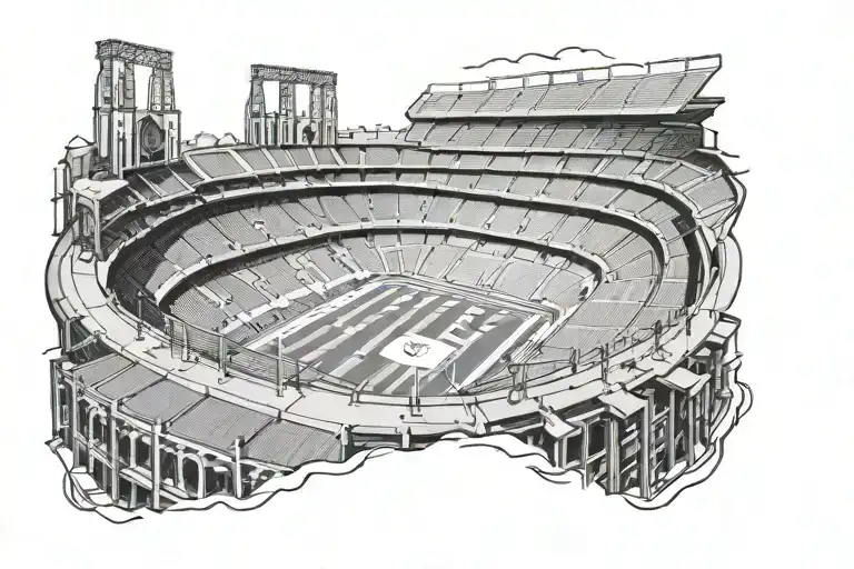 Barcelona Stadium As A Background Black And White