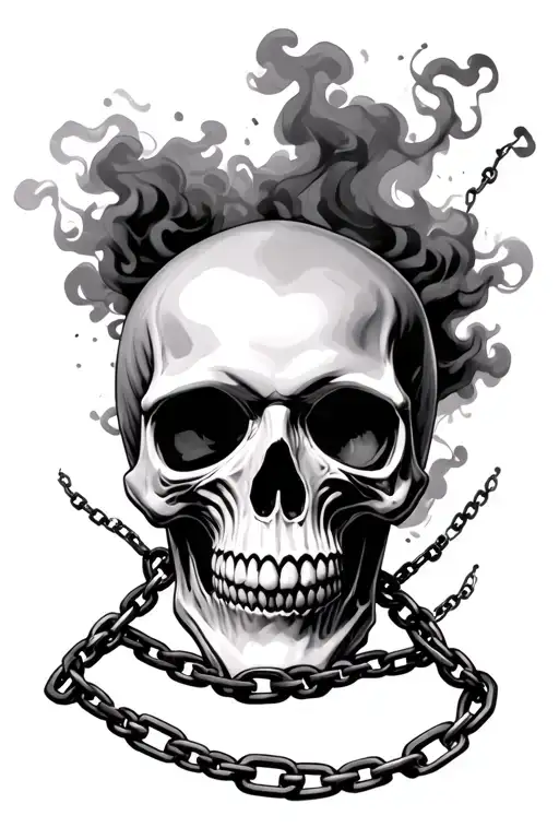 Horror Skull With Chains In The Background And Black Smoke