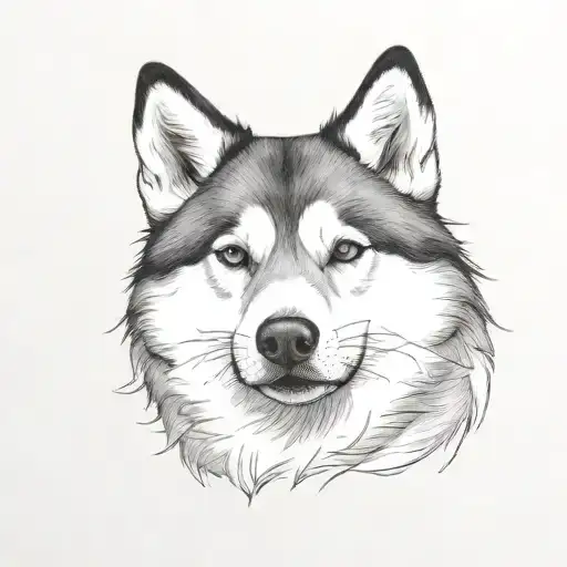 Fat Fluffy Sassy Short Husky Dog Outline
