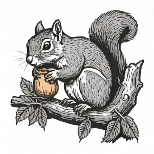 Squirrel Holding A Peanut Shell In A Tree Branch