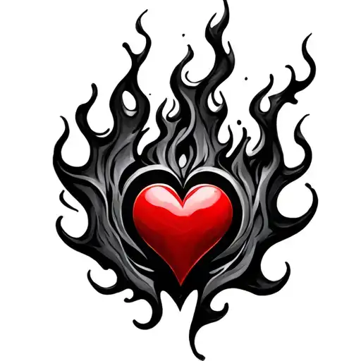 Black Flames With A Red Heart In The Middle