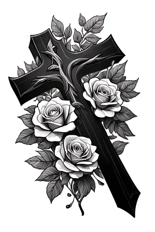 Christian Cross With Roses Surrounded