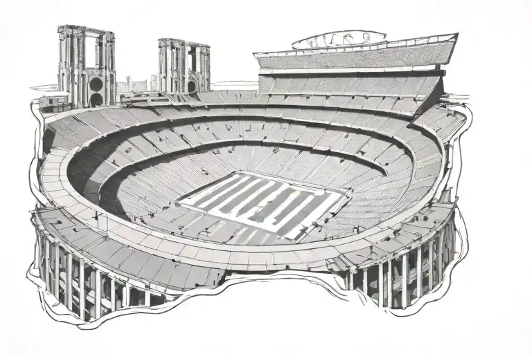 Barcelona Stadium As A Background Black And White