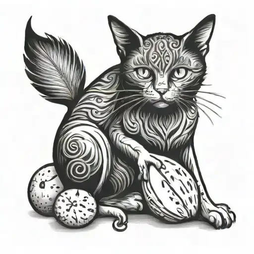 Black Cat Playing With A Mango