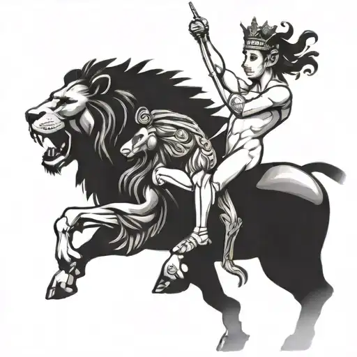 Centaur Bending A Lion Wearing A Crown
