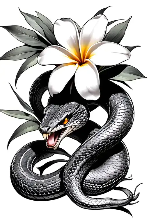 Snake Angry And Frangipani Flower