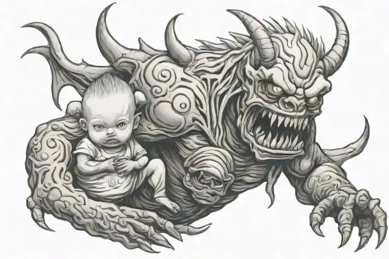 Monster Carrying His Baby Human Child