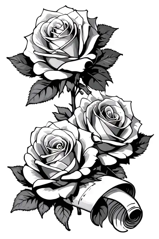 Three Roses With A Scroll Unraveling From Them
