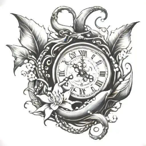 Kraken Breaking Out Of Clock Surrounded By A Lily Of The Valley