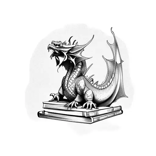 Western Dragon Sitting On Pile Of Books
