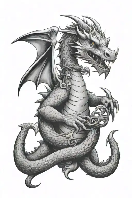 Dragon With Anchor And Baby Boy Standing