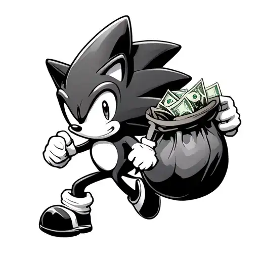 Sonic The Hedgehog Running With A Bag Of Money