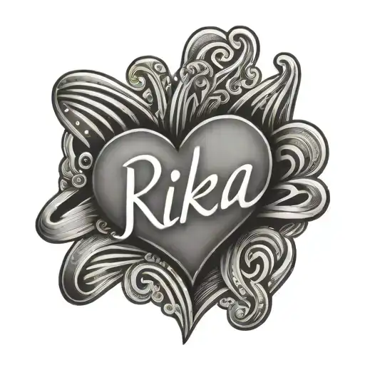 Heart With Beats Per Limit Lines With The Name Rika In Cursive With A Dog Paw