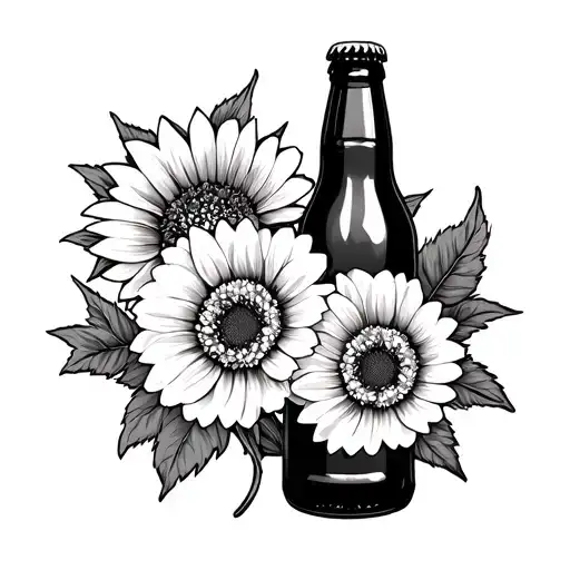 Carnation And A Sun Flower Bouquet In A Beer Bottle