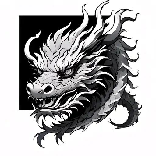 Chinese Dragon Intertwined With Head At Bottom Part