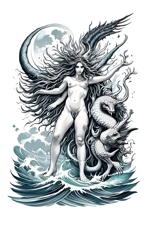 Ocean With Mythical Creatures And Gods Full Leg