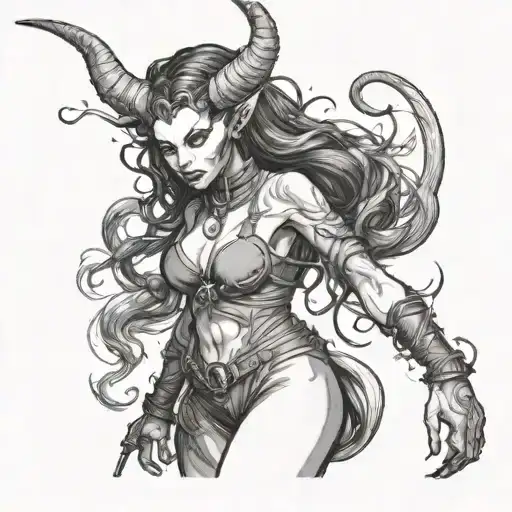 Female Tiefling Girl Is Standing