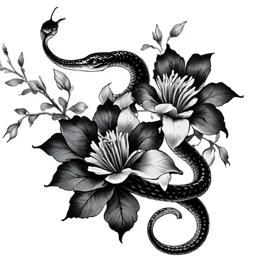 Snake Flowers In The Japanese Style And A Lot Of Black On The Whole Hand