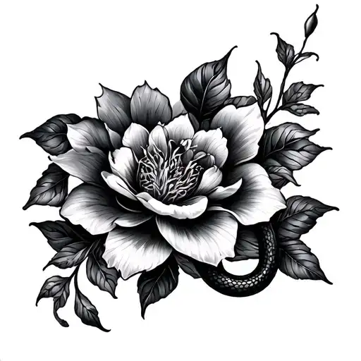 Snake Flowers In The Japanese Style And A Lot Of Black