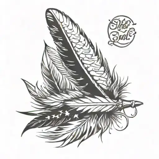 American Quote Over Feather With Flag In Backround