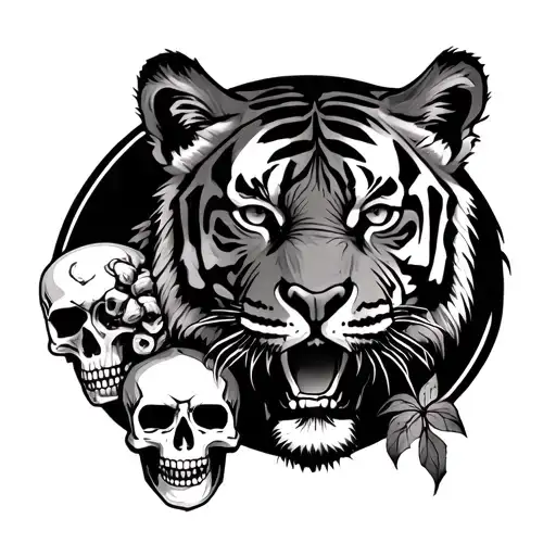 Tiger And Skulls In Graveyard Scene