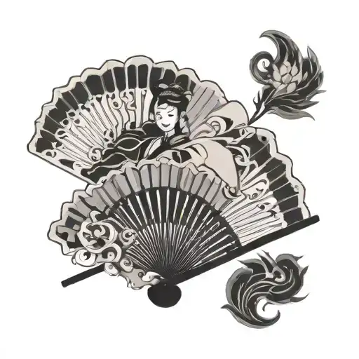 Traditional Chinese Hand Fan With Design Of Woman Inside