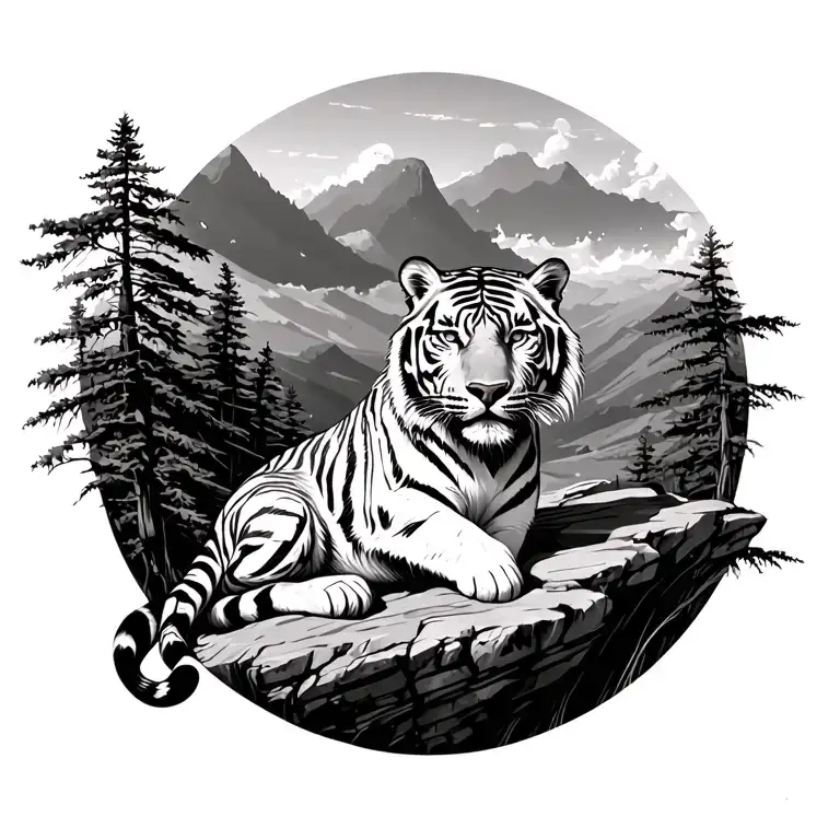 White Tiger Sitting On Cliff