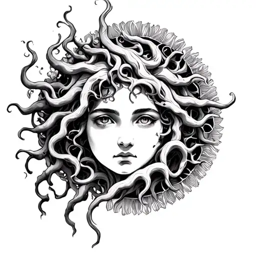 Medusa Head Sun Moon Merging Together