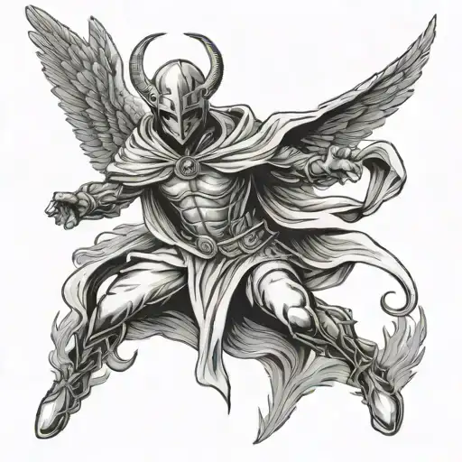 Michael Archangel Wearing A Ski Mask Stepping On Demon