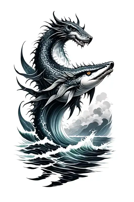 Ocean On Thigh Tattoo Going Down Into Mythical Creature Inspired