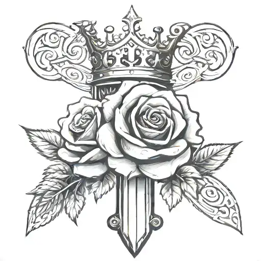 Sword And A Rose And King Crown