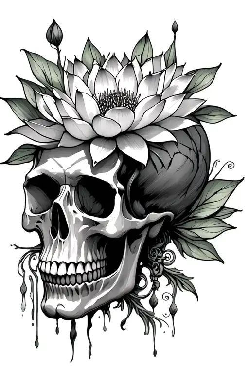 Skull With A Lotus Flower