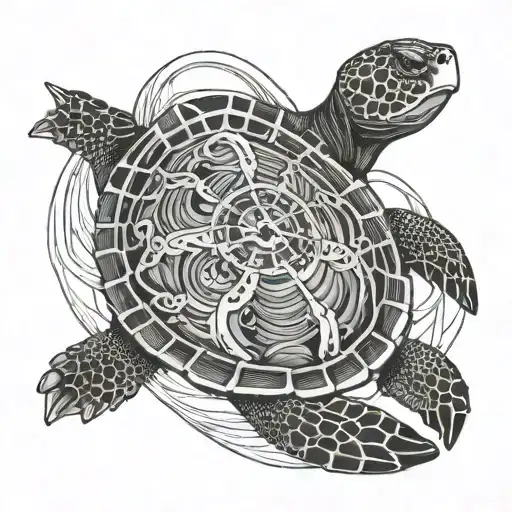 Turtle With Compass Topographical Lines