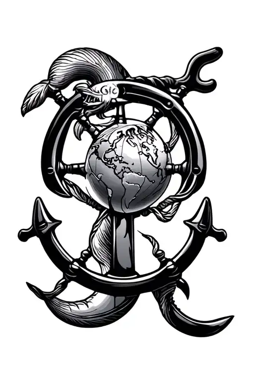 Ship Anchor Globe Whale Ship Steering Wheel