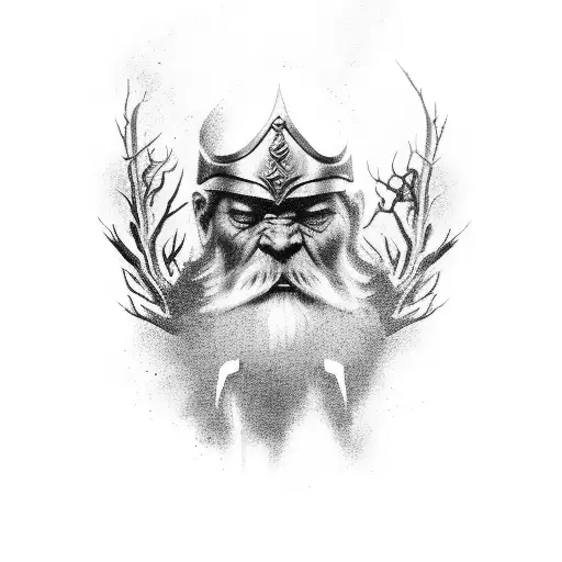 Odin Holding A Dead Tree