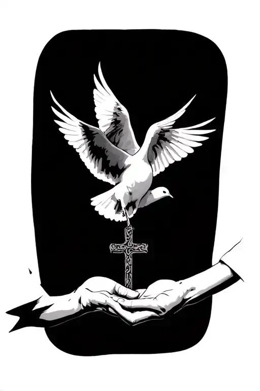 Dove Flying Into Hands Cross 10-06-23