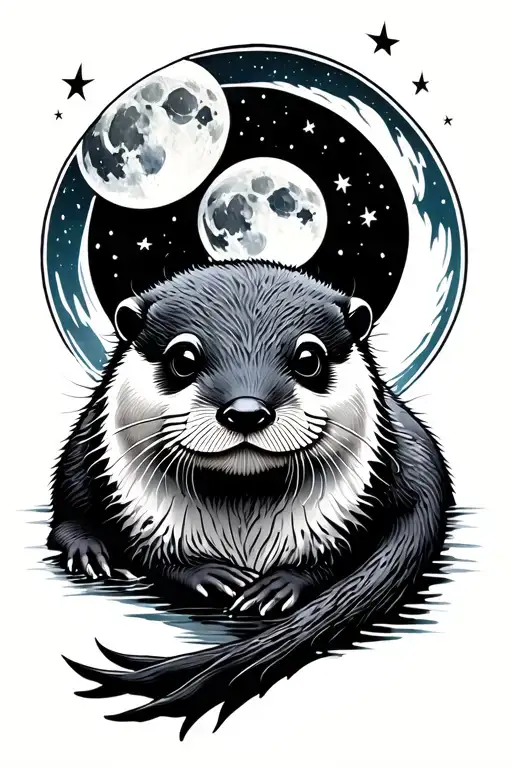 Otter With Moon Surrounded
