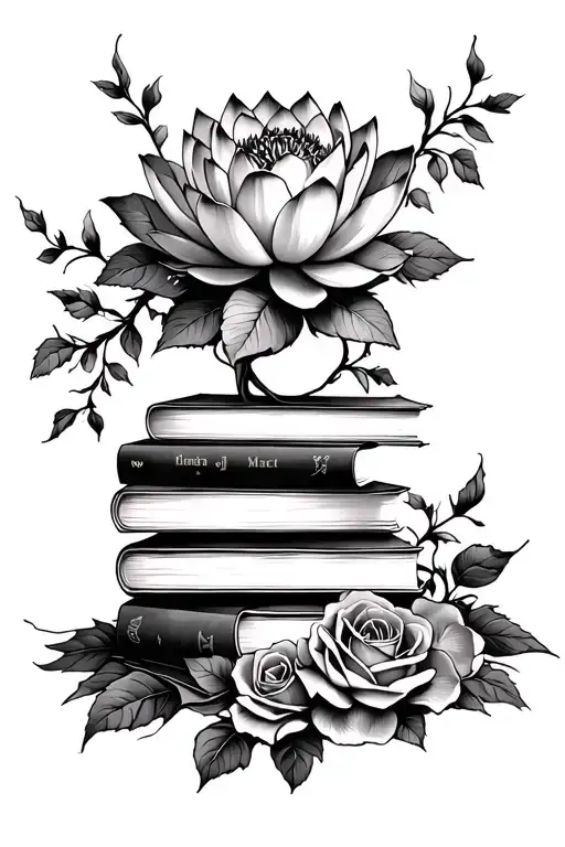 Books With Roses And Vines And Lotus Flower